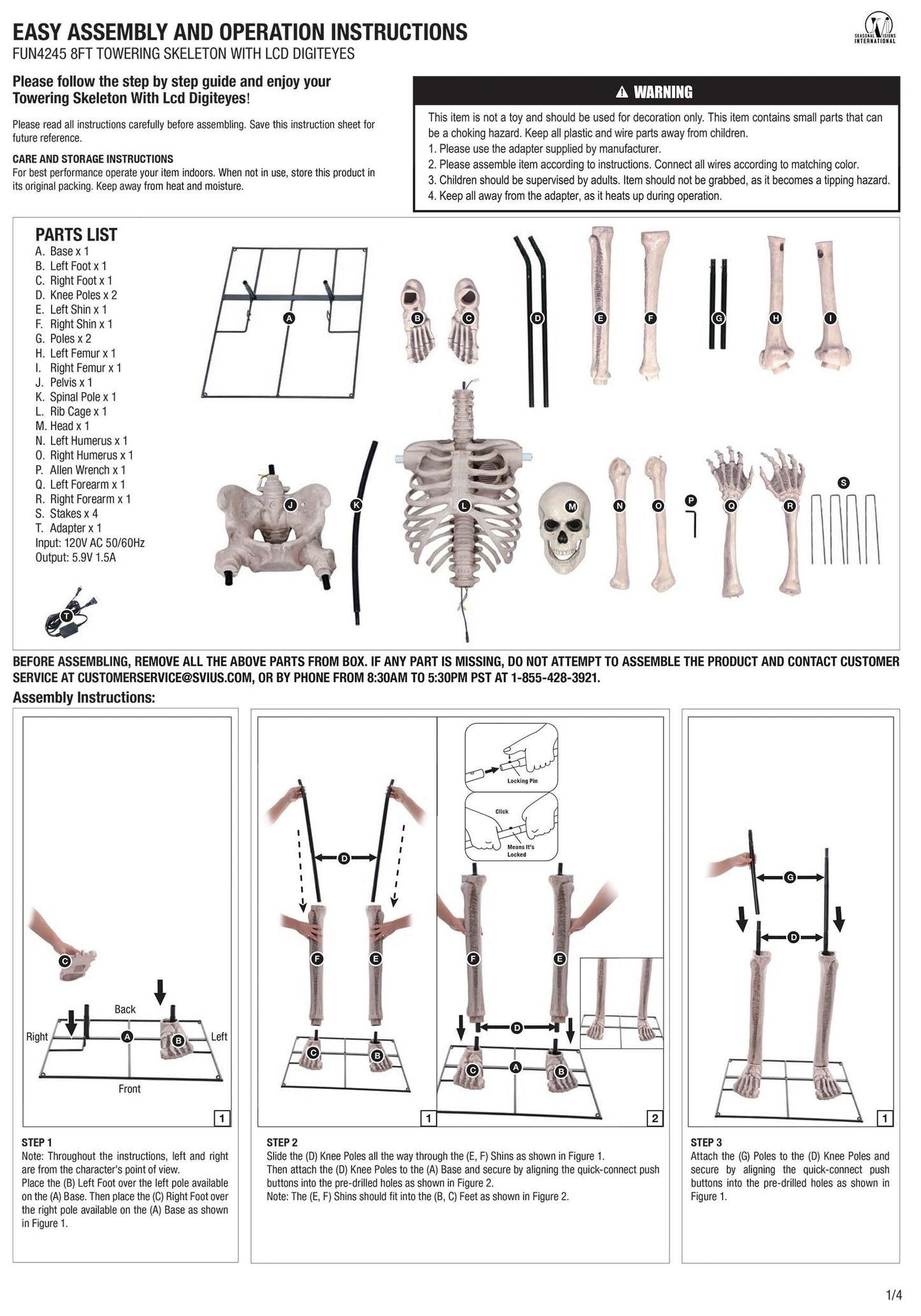 Giant 8 Foot Animated Skeleton Decoration